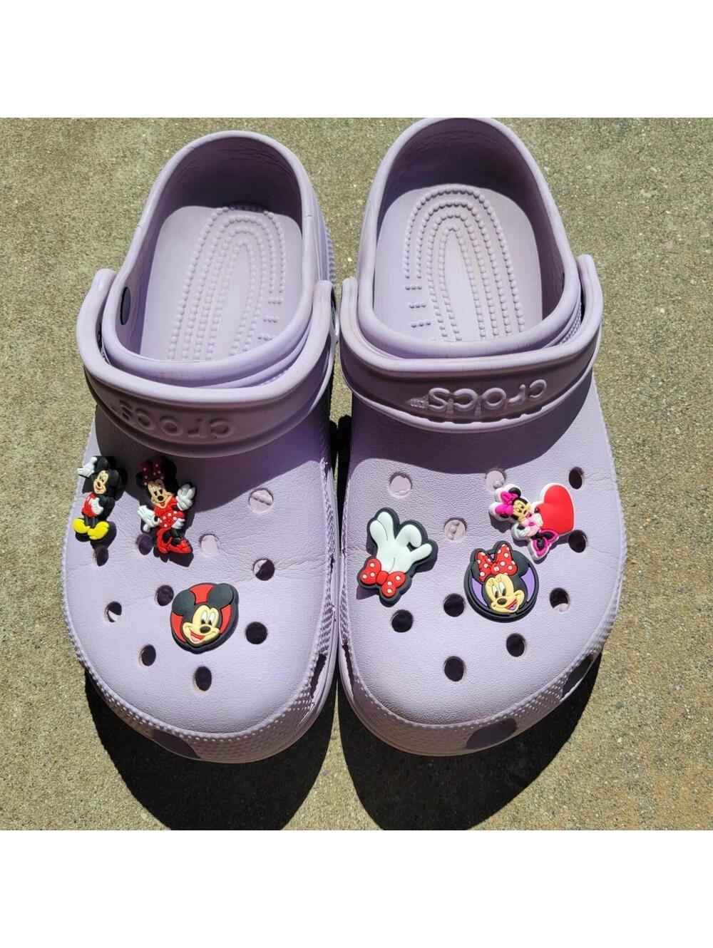 Youth 7, Women's 9 Pastel Lavender Crocs with Disney charms. pre-owned, good